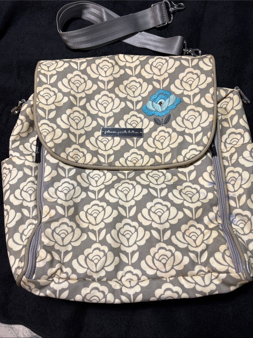 Petunia Pickle Bottom Gray Floral  Boxy Backpack or Crossbody Diaper Bag